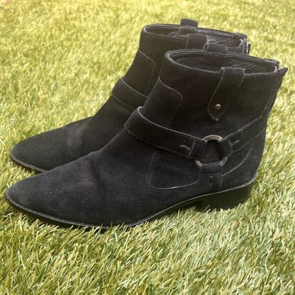 Rebecca Minkoff Jenni Suede Pointed Toe Western Boho Saddle Strap Ankle Boots 9 - Picture 1 of 7